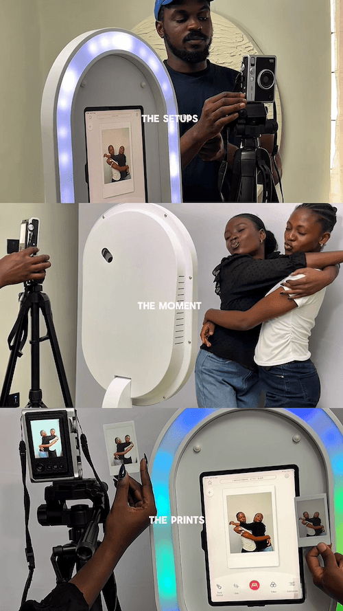 An instant photo station set up at an event